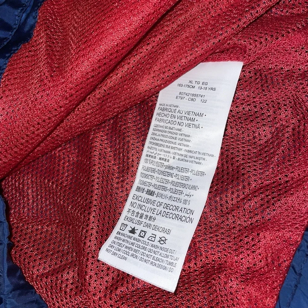 Levis Kids XL Navy Blue Red Hooded Windbreaker Jacket Full Zip Mesh Lined 13-15Y